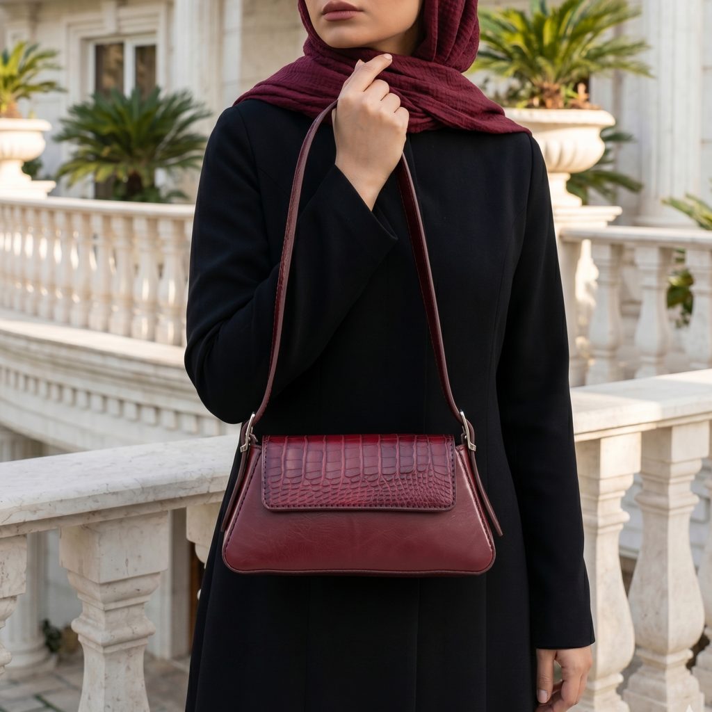 کیف زنانه چرم طبیعی مدل هلنا زرشکی