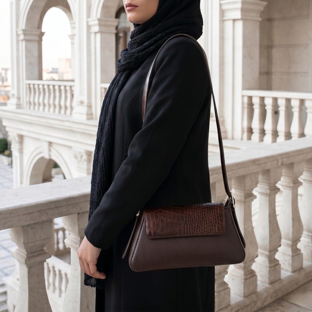 کیف زنانه چرم طبیعی مدل هلنا قهوه ای