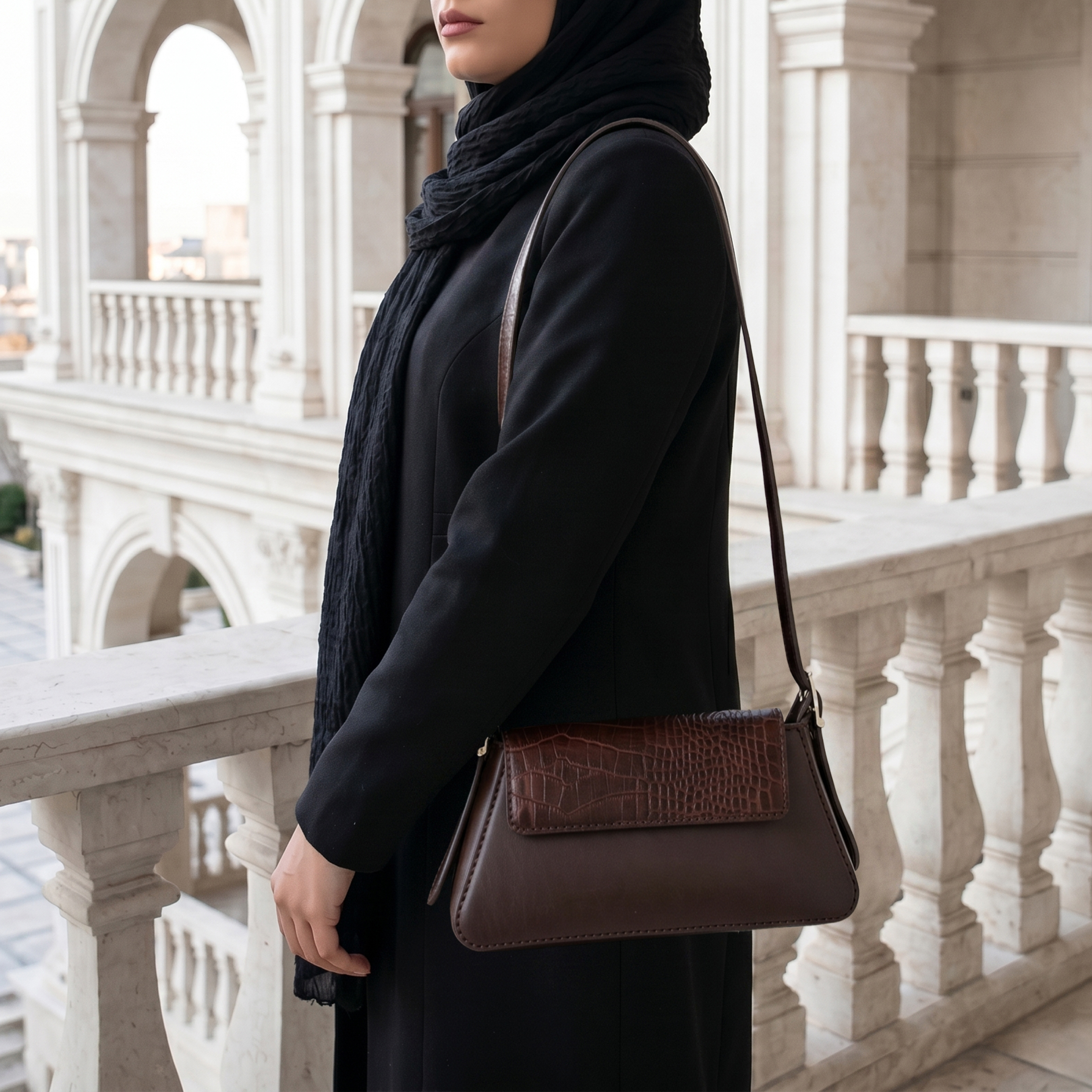 کیف زنانه چرم طبیعی مدل هلنا قهوه ای