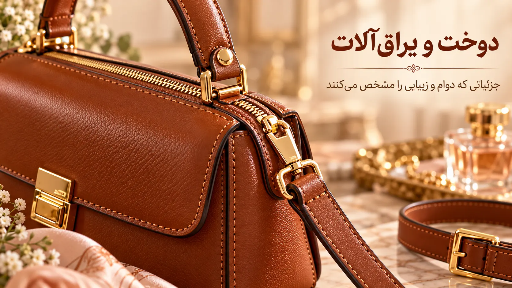 جزئیات دوخت و یراق‌آلات در هدیه چرم زنانه