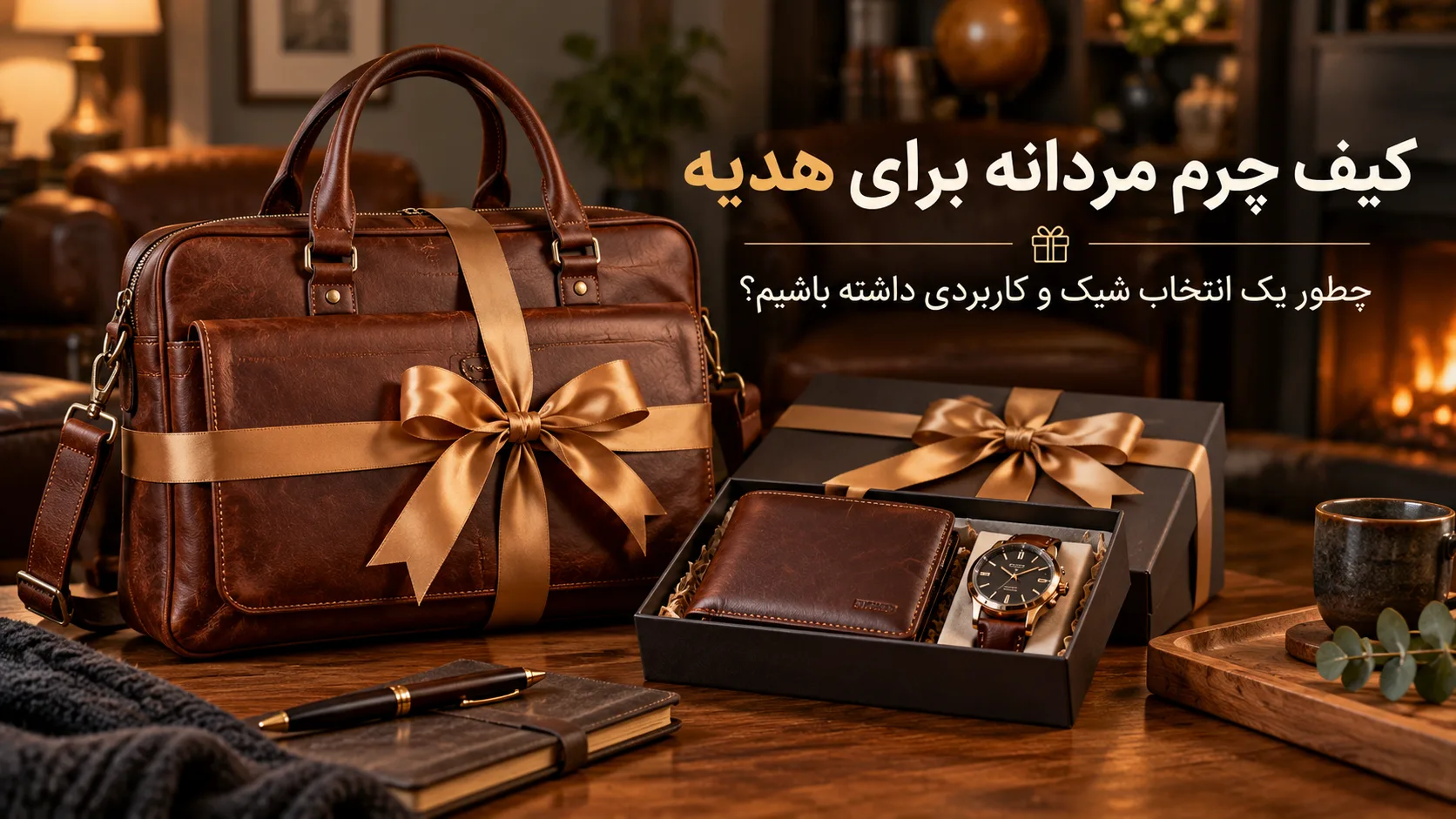 کیف چرم مردانه برای هدیه با بسته‌بندی شیک و اکسسوری مردانه