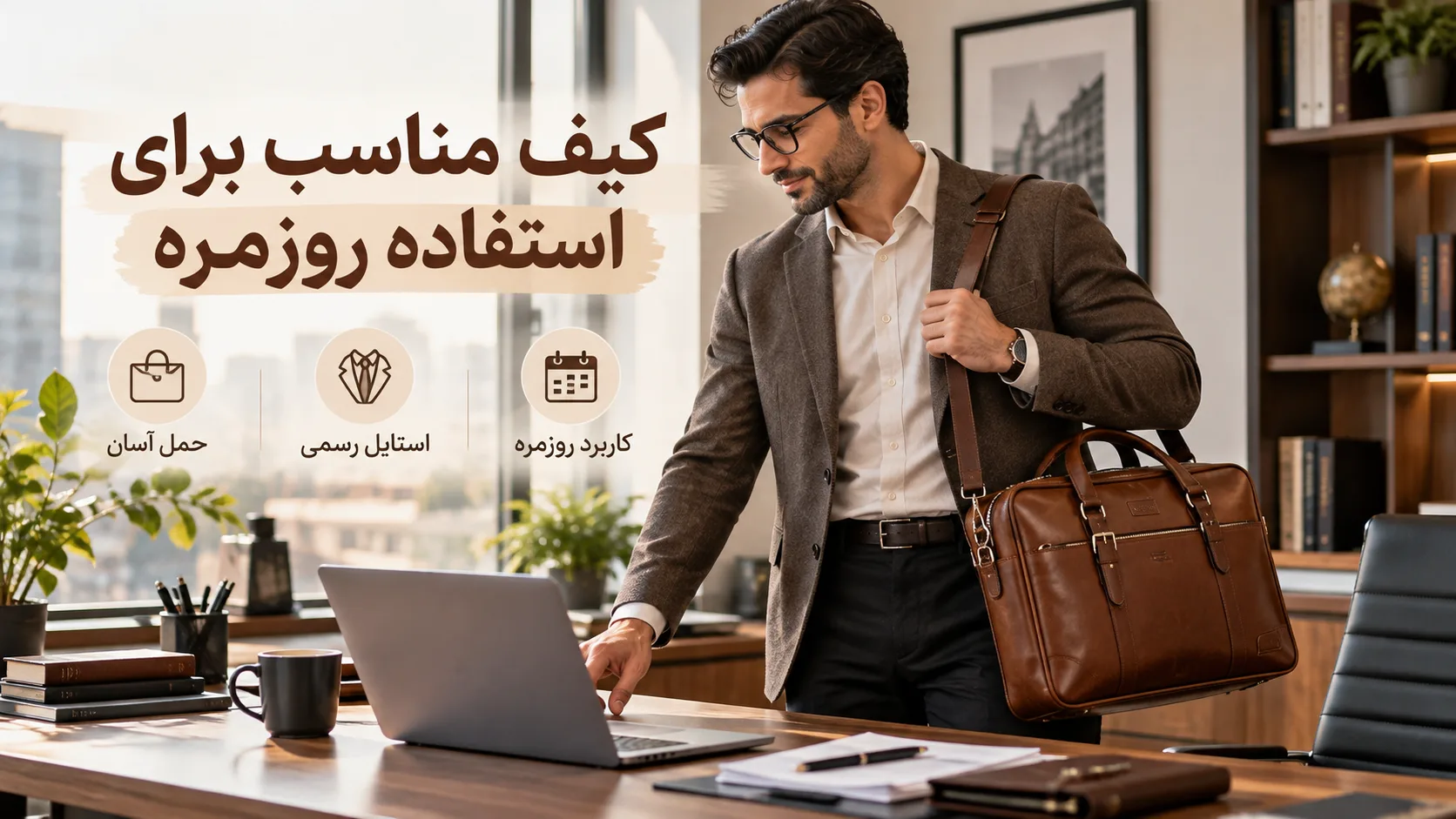 کیف چرم اداری مردانه مناسب برای استفاده روزمره و محیط کار