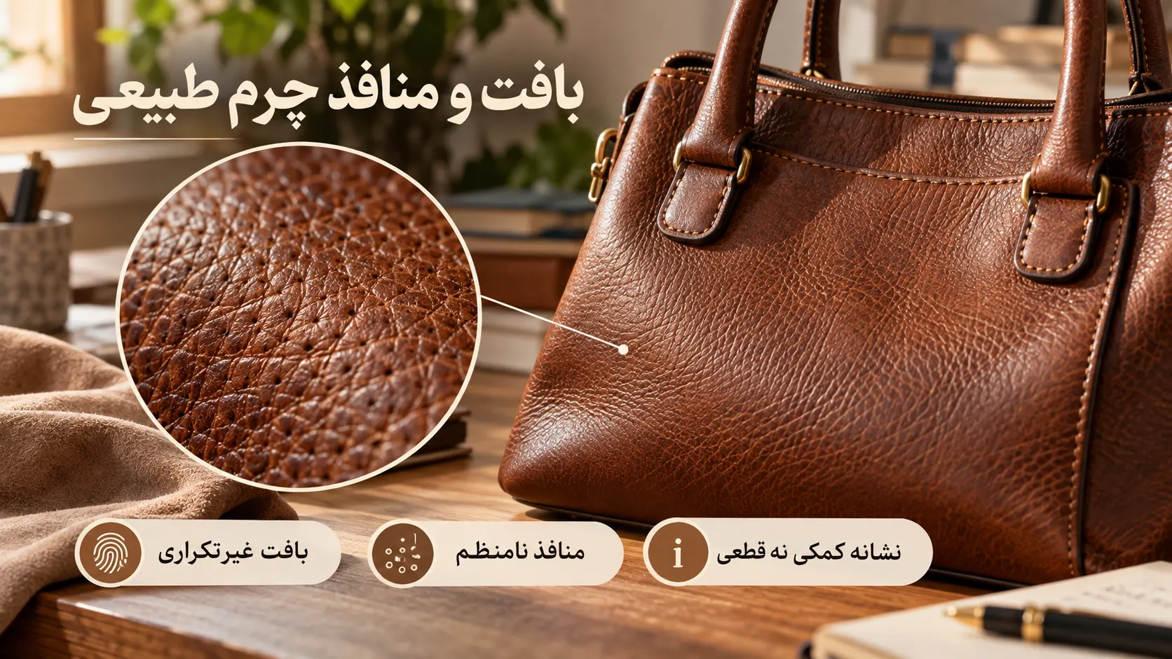 بررسی بافت و منافذ چرم طبیعی برای تشخیص از چرم مصنوعی