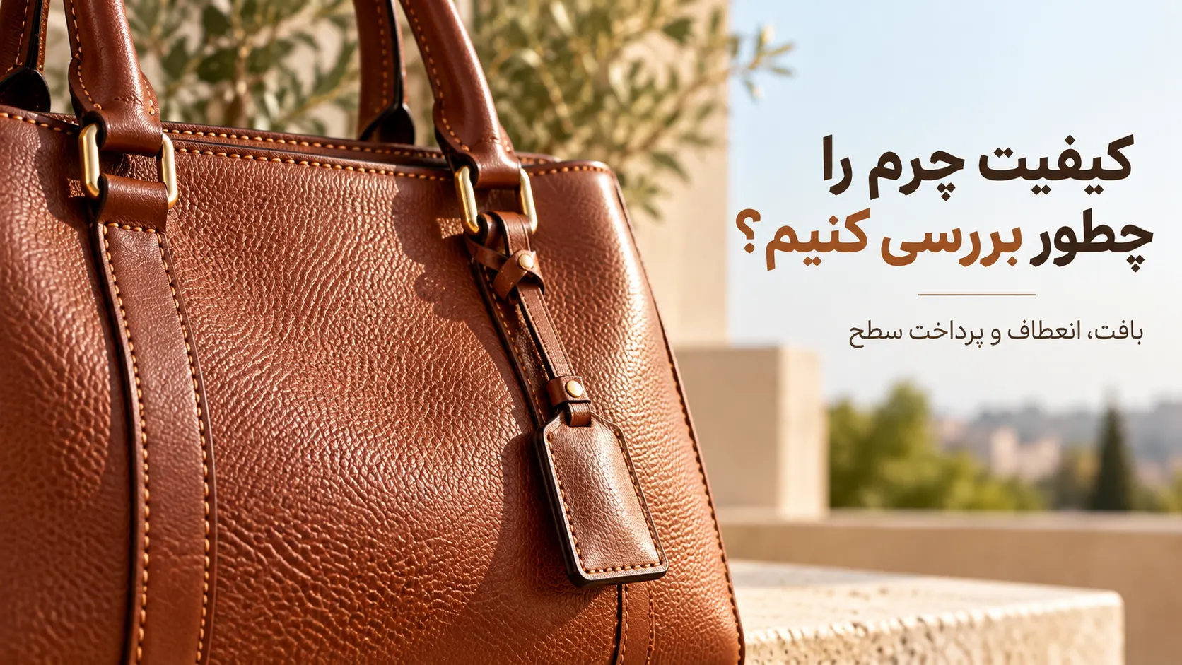نمای نزدیک بافت و سطح کیف چرم طبیعی زنانه