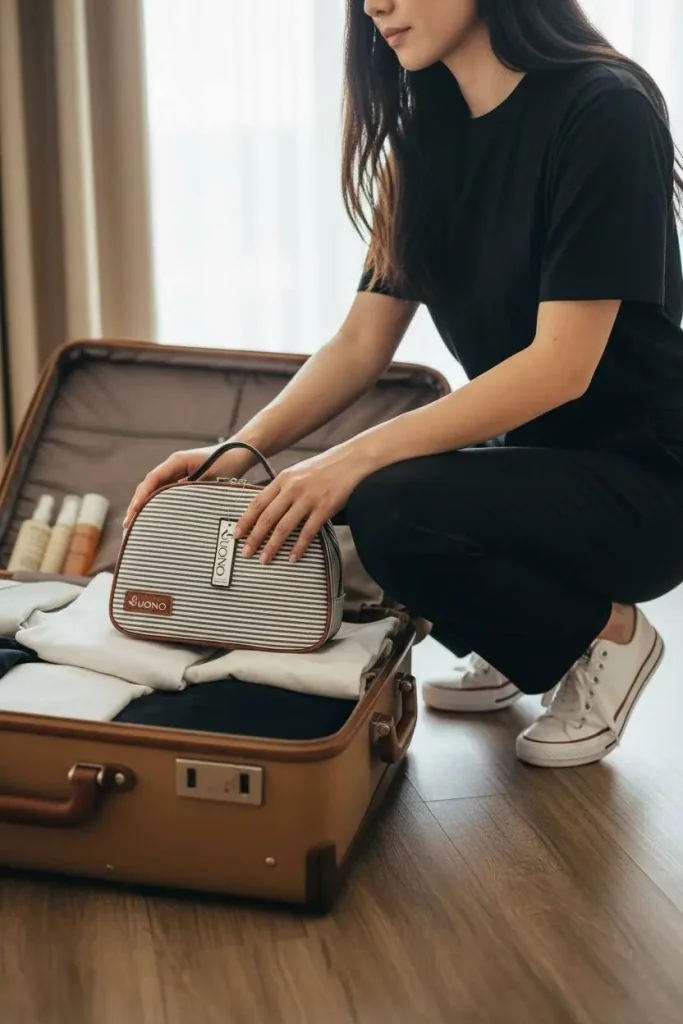 کیف آرایشی آینه‌دار بونو مدل 7700 طرح راه‌راه